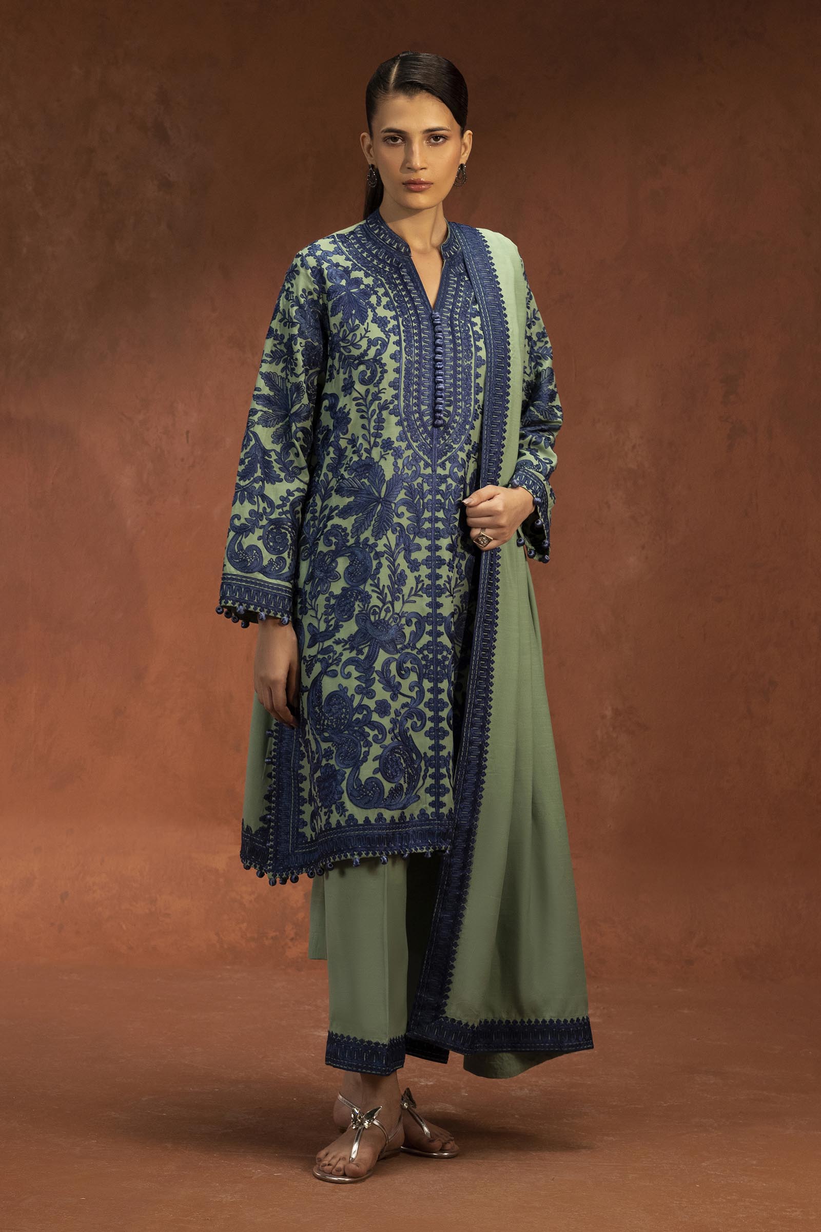 Stitched Embroidered Raw Silk Suit