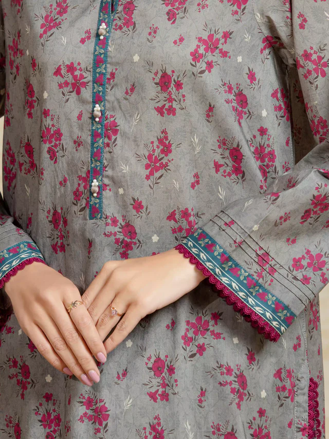 Unstitched Grey Printed Khaddar 3 Piece
