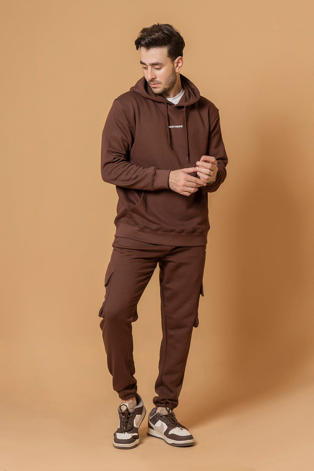 Chocolate Brown Hooded Cargo Tracksuit