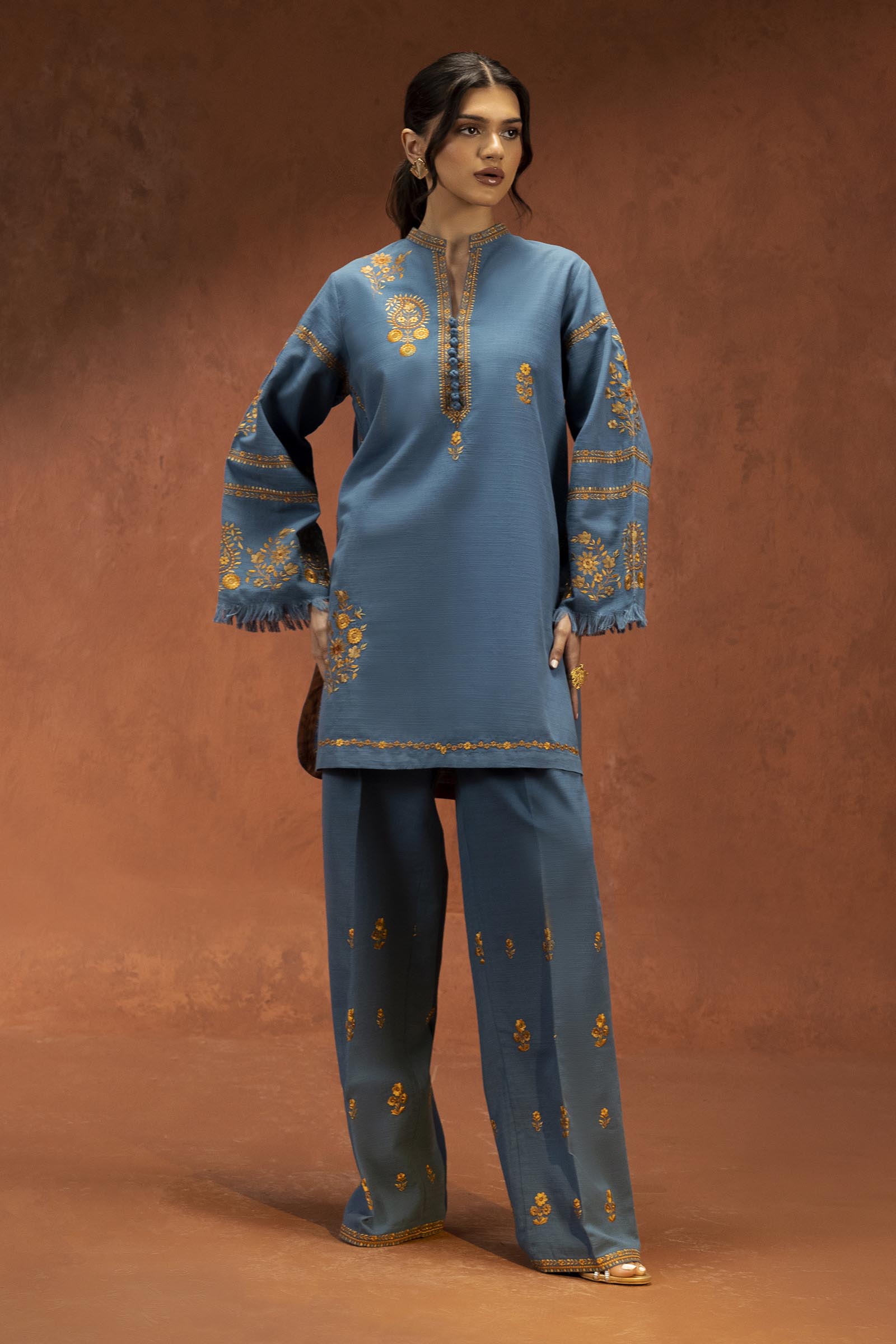 Stitched Embroidered Khaddar Slub