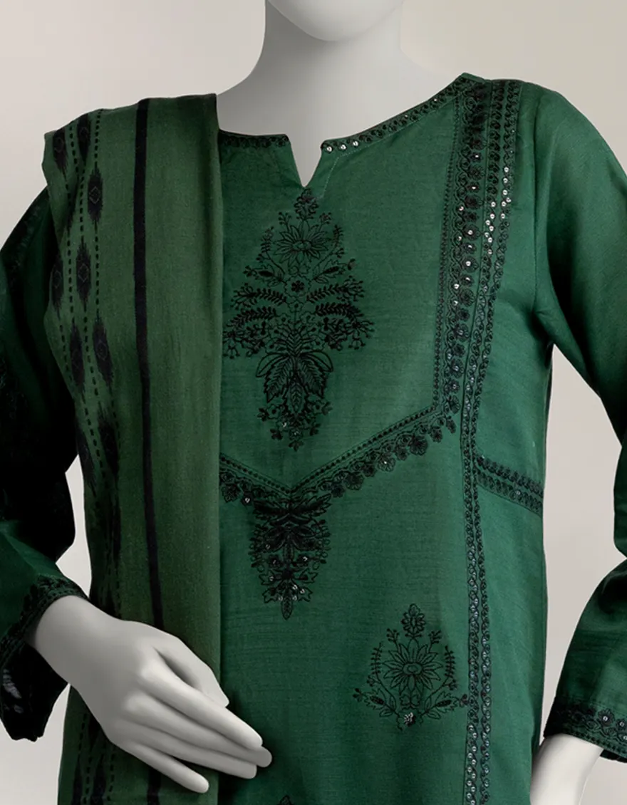 GREEN KHADDAR EMBROIDERED 2PC STITCHED