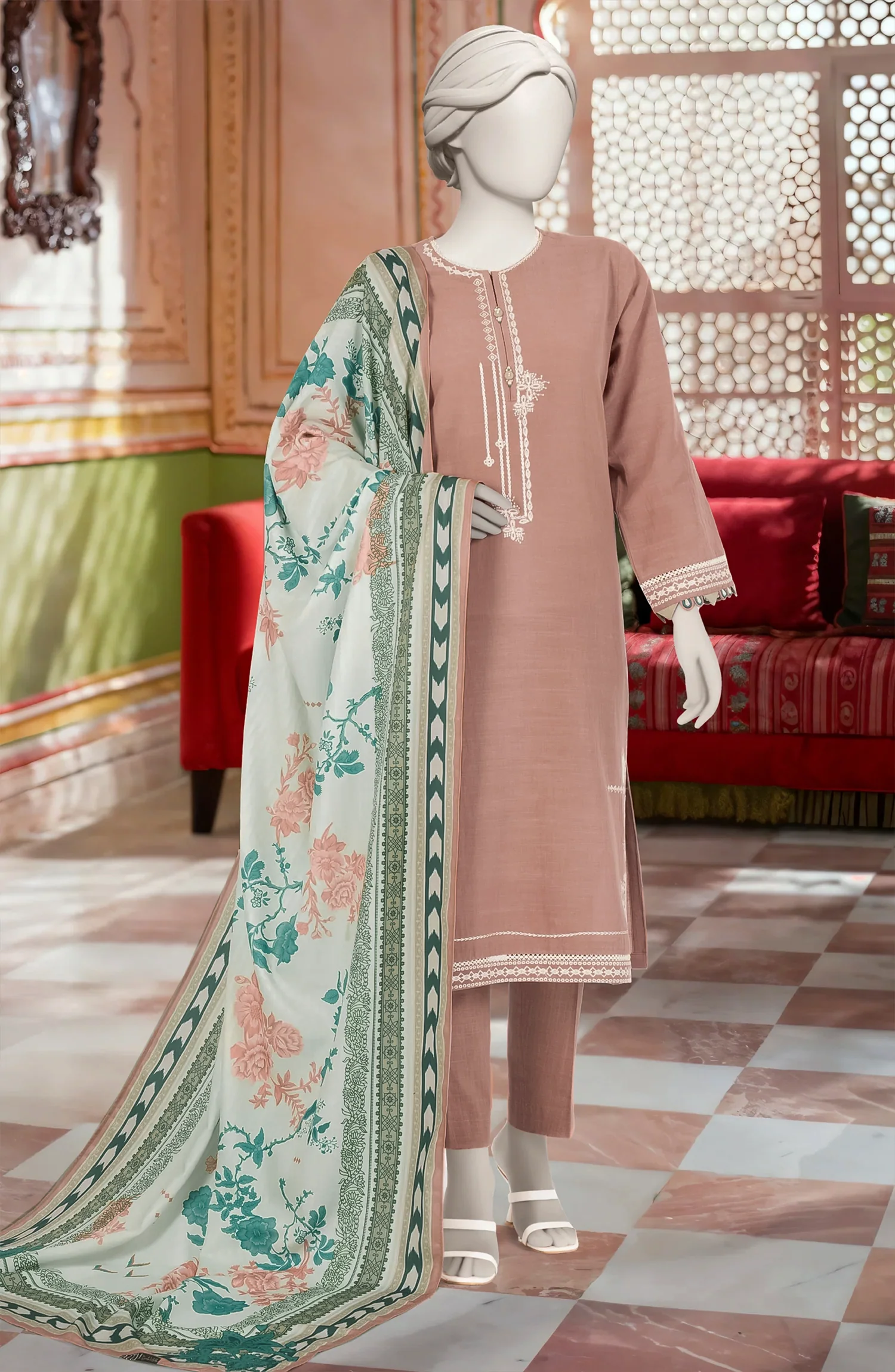 EMBROIDERED KHADDAR 3PCS UNSTITCHED