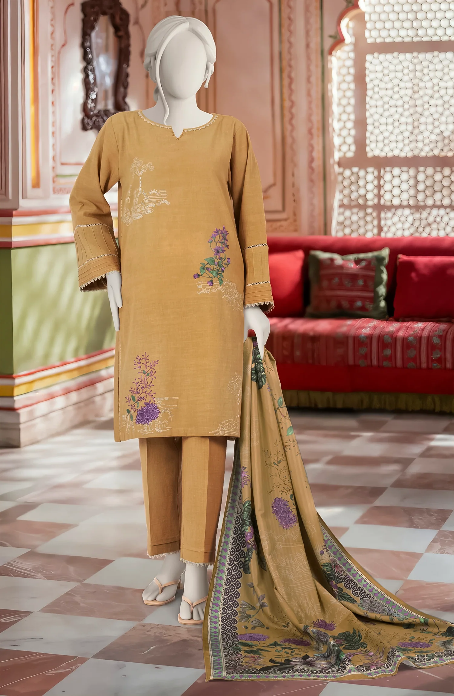 EMBROIDERED KHADDAR 3PCS UNSTITCHED