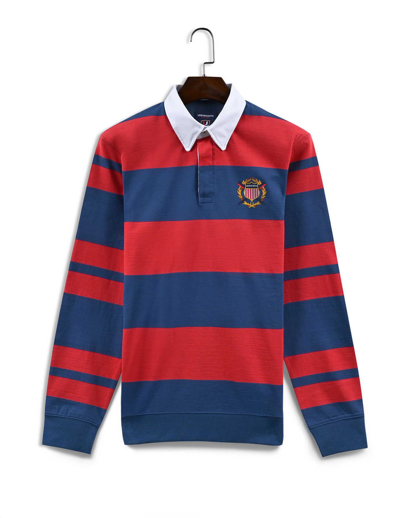 M Blue Stripe Cotton Rugby Polo