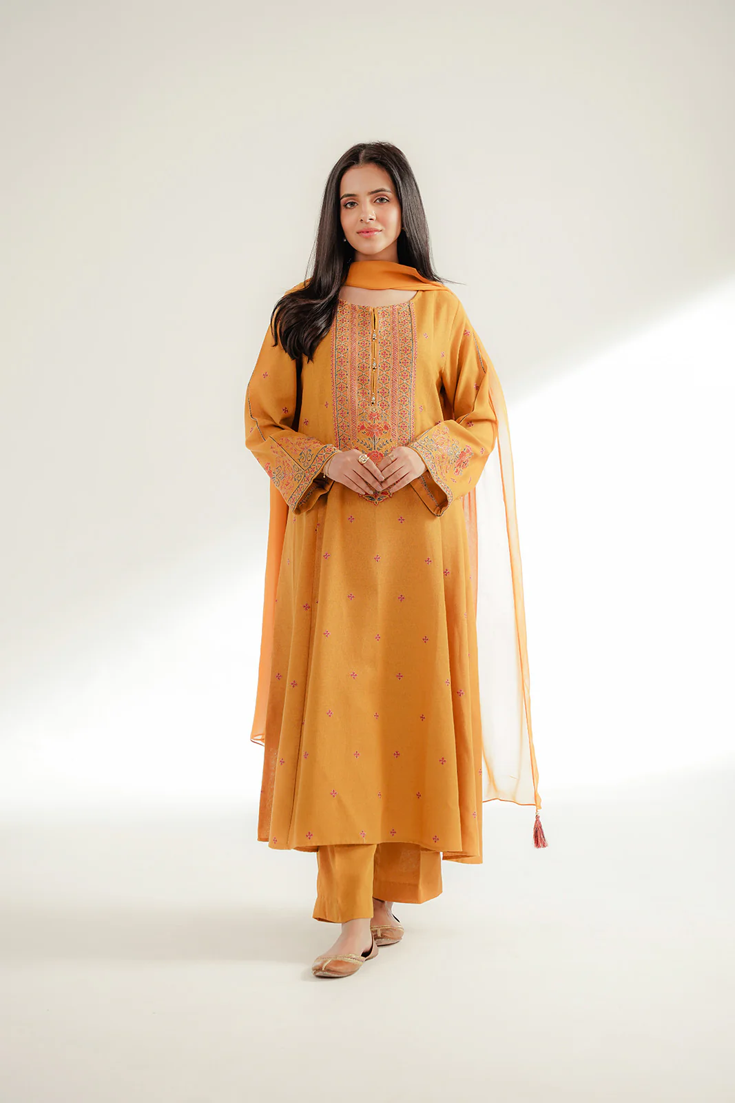 3 Piece Cotton Karandi Embroidered Suit