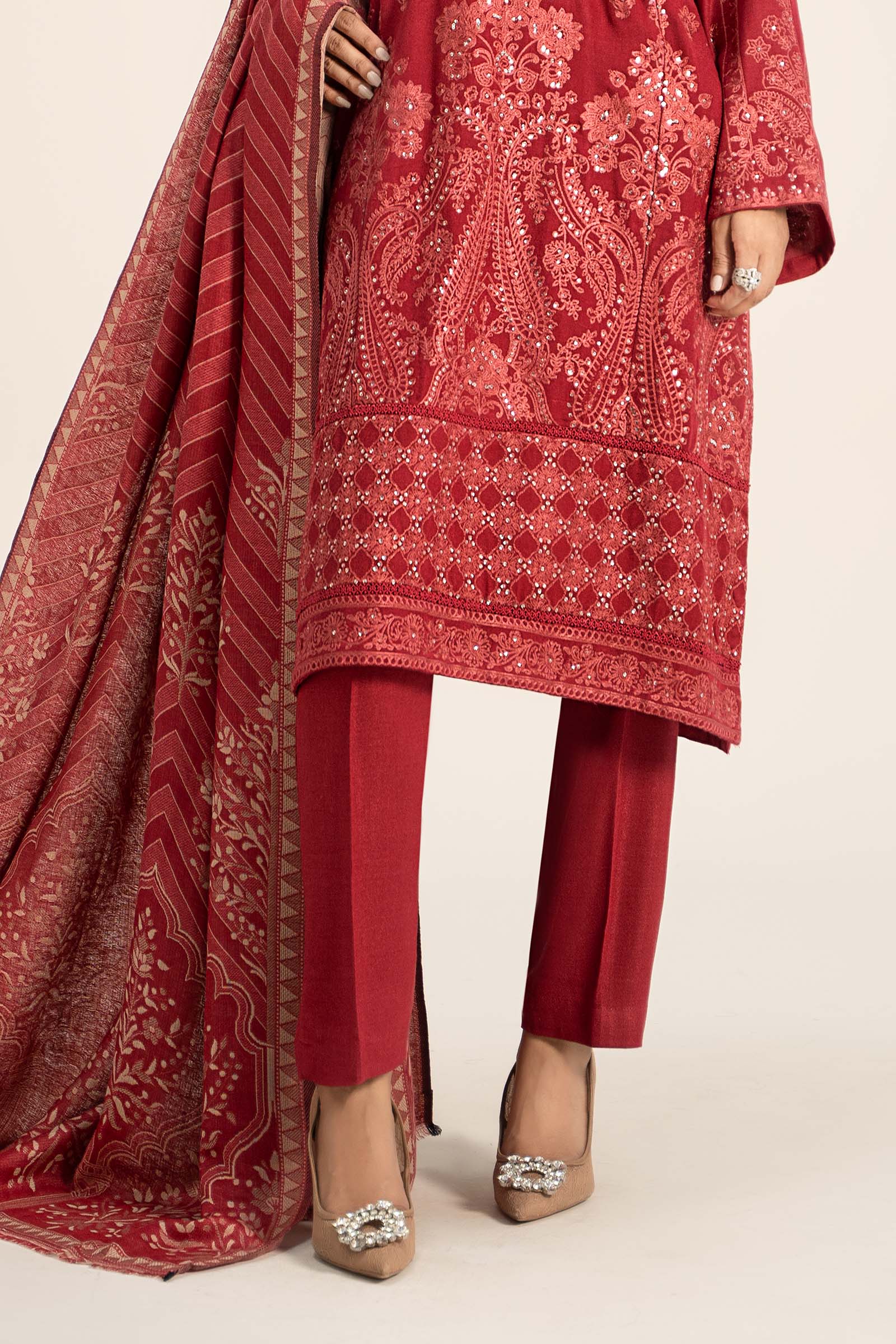 3 Piece Embroidered Pashmina Wool Suit