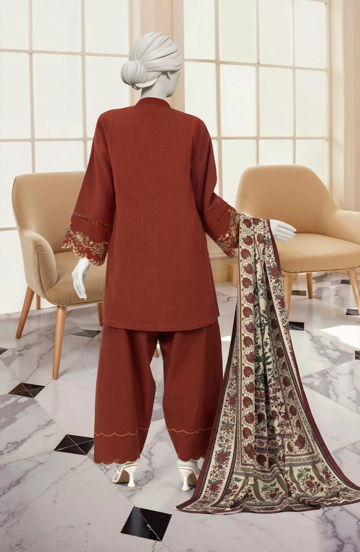 EMBROIDERED KHADDAR 3PCS UNSTITCHED