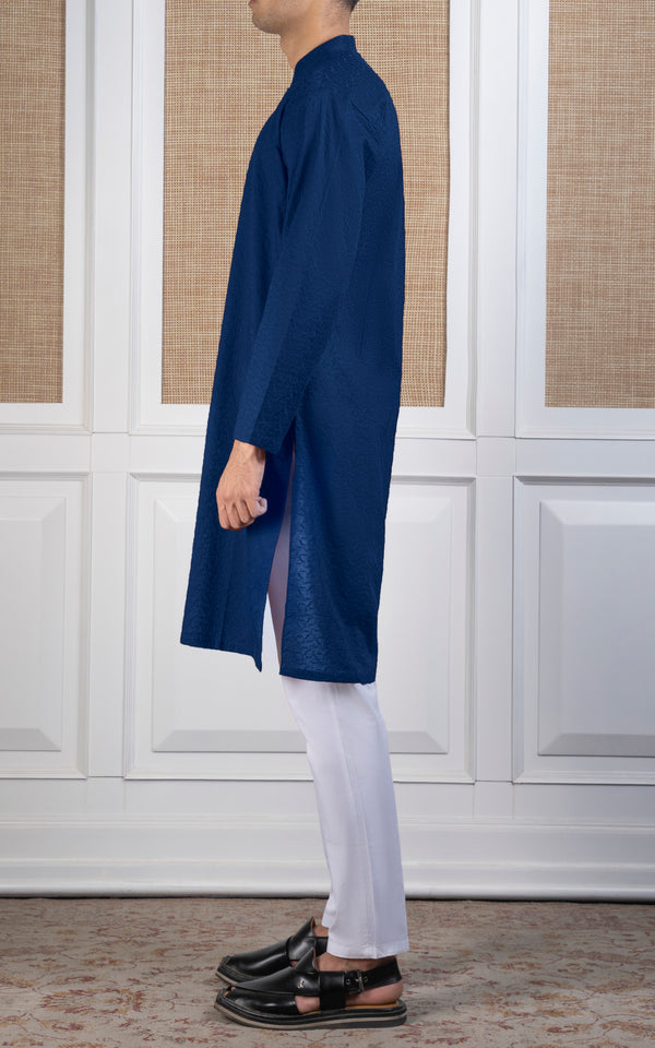 SCHIFFLI EMBROIDERED KURTA - SIGNATURE COLLECTION REDDISH BLUE