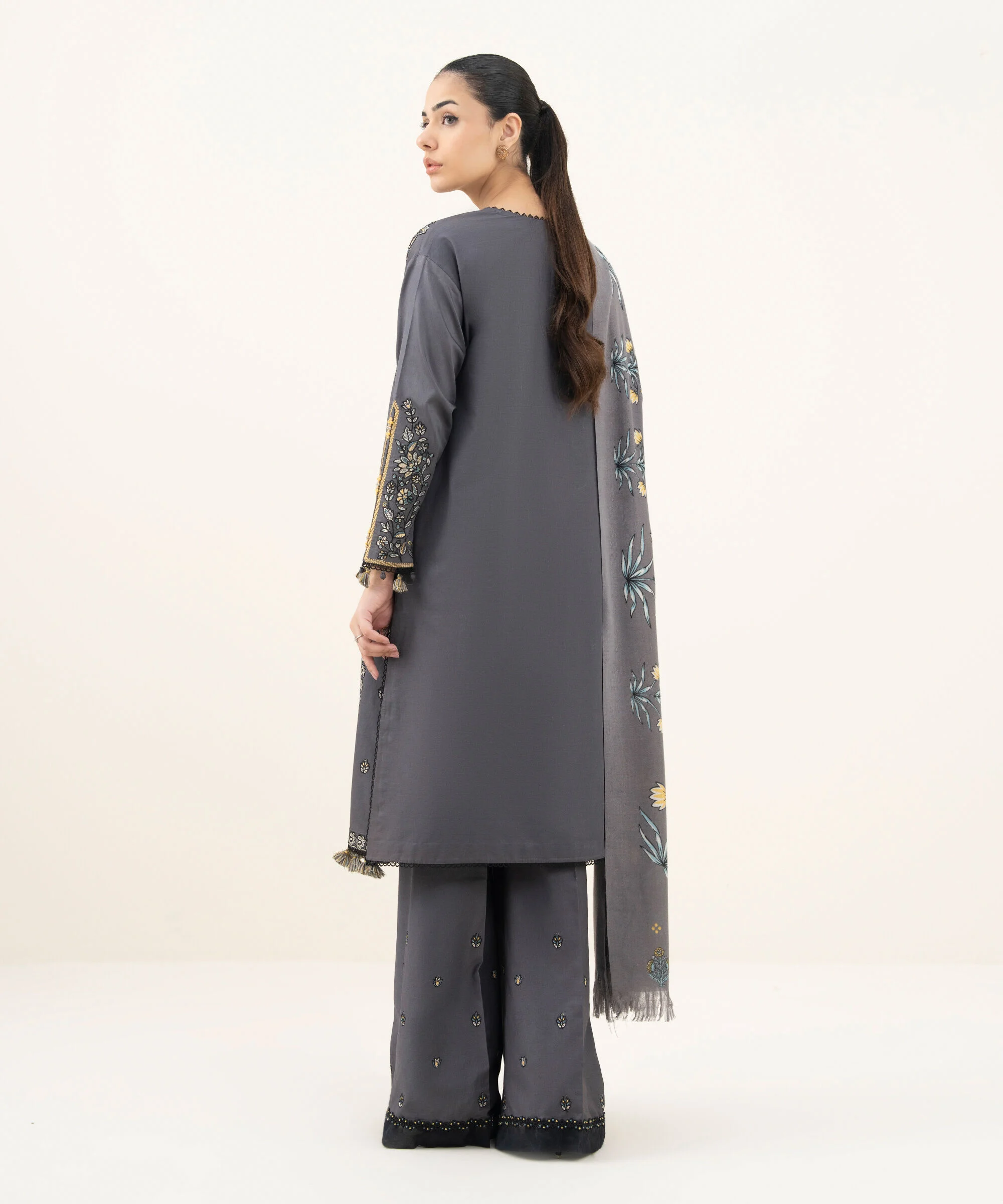 3 PIECE - EMBROIDERED COTTON SATIN SUIT