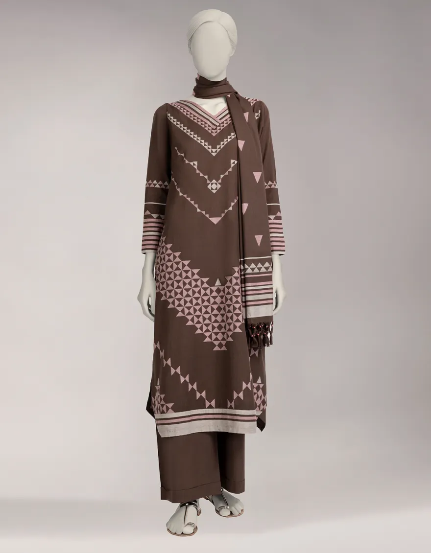 BROWN JACQUARD DYED UNSTITCHED 3PC