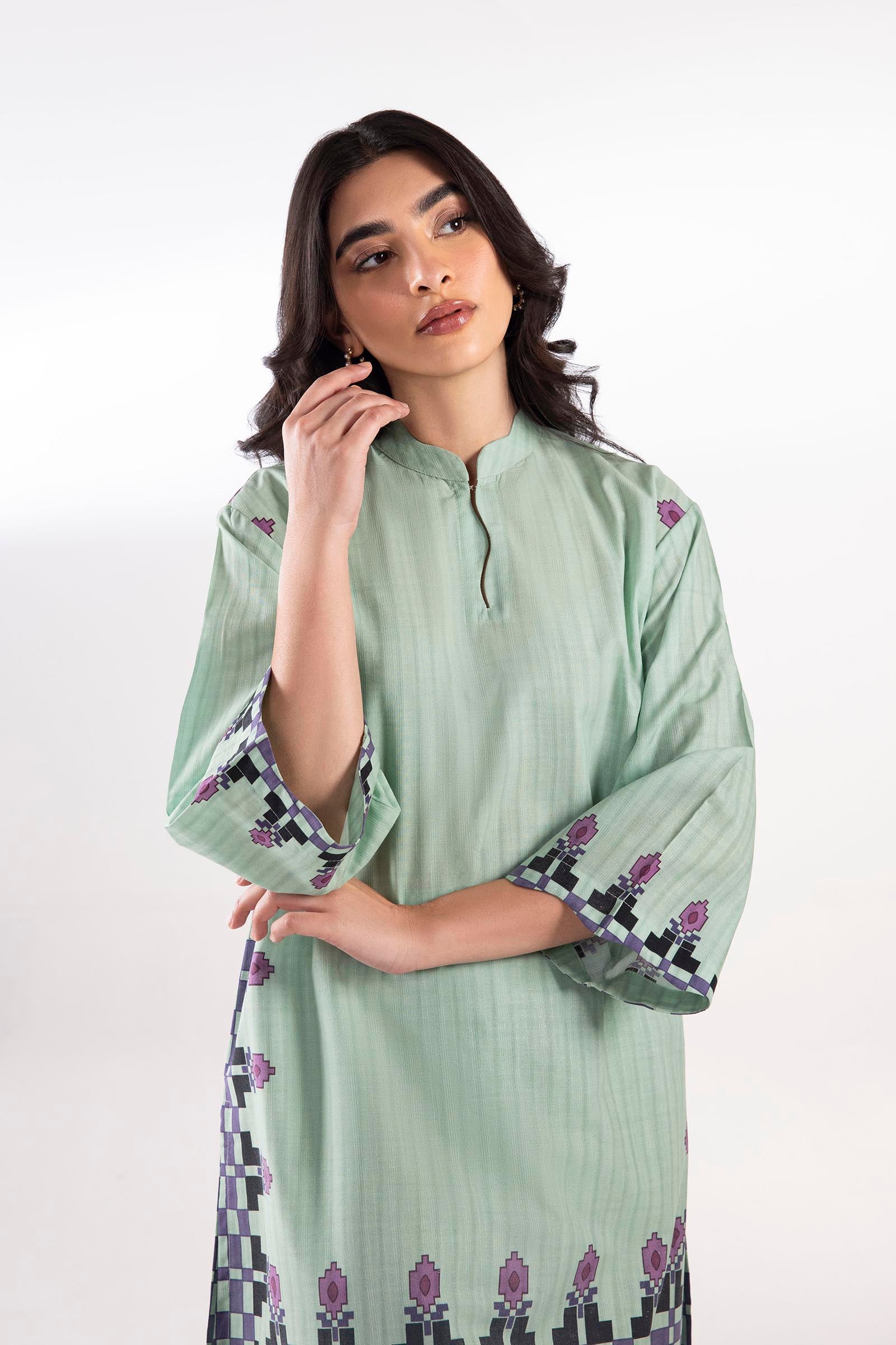 Stitched Printed Fancy Slub Shirt + Shalwar