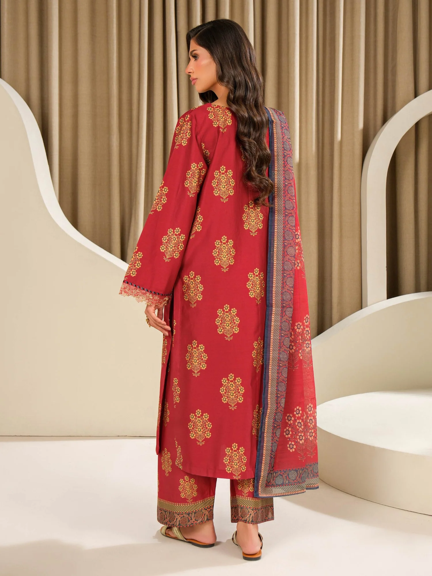 3 Piece Satin Suit-Embroidered (Unstitched)