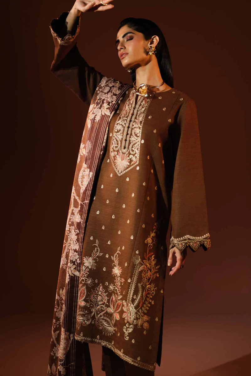 3 Piece - Printed Embroidered Suit