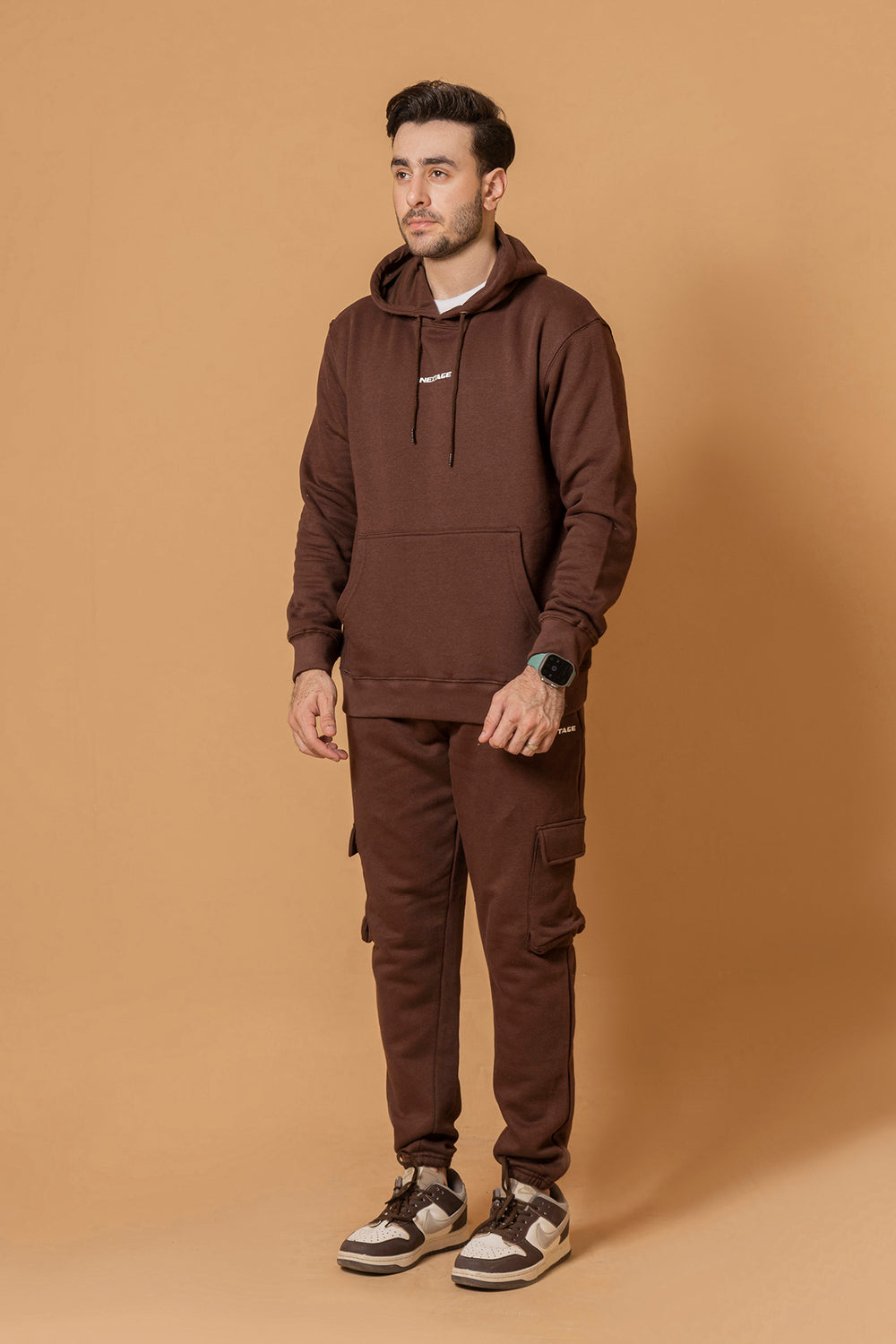 Chocolate Brown Hooded Cargo Tracksuit
