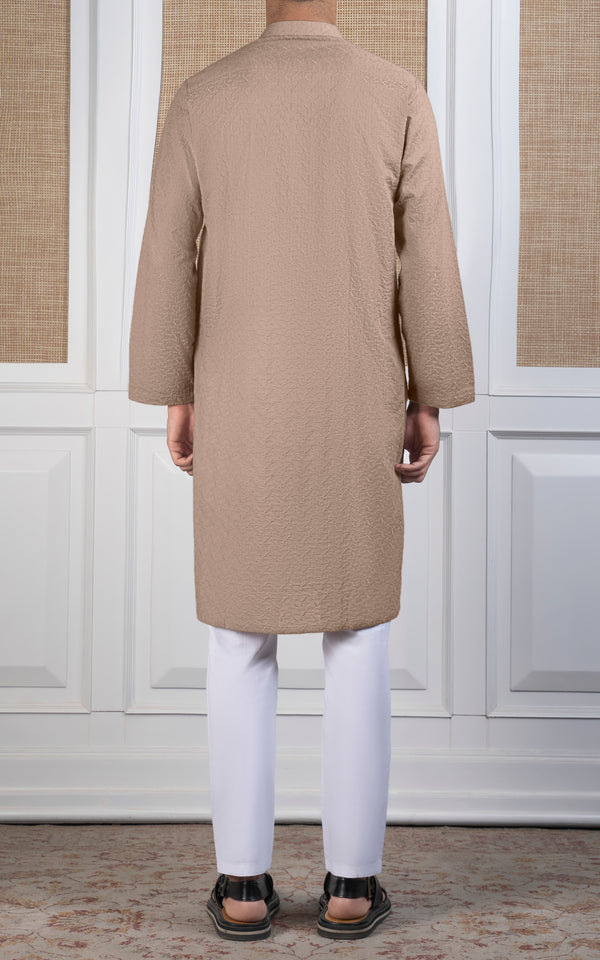 SCHIFFLI EMBROIDERED KURTA - SIGNATURE COLLECTION LIGHT KHAKI