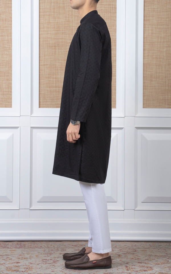COTTON SELF DOBBY KURTA - PREMIUM COLLECTION BLACK