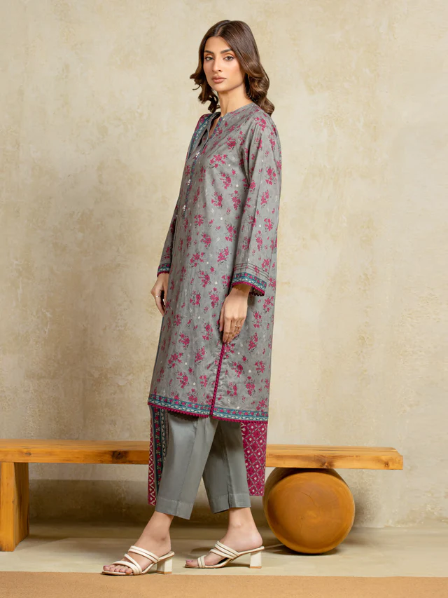 Unstitched Grey Printed Khaddar 3 Piece
