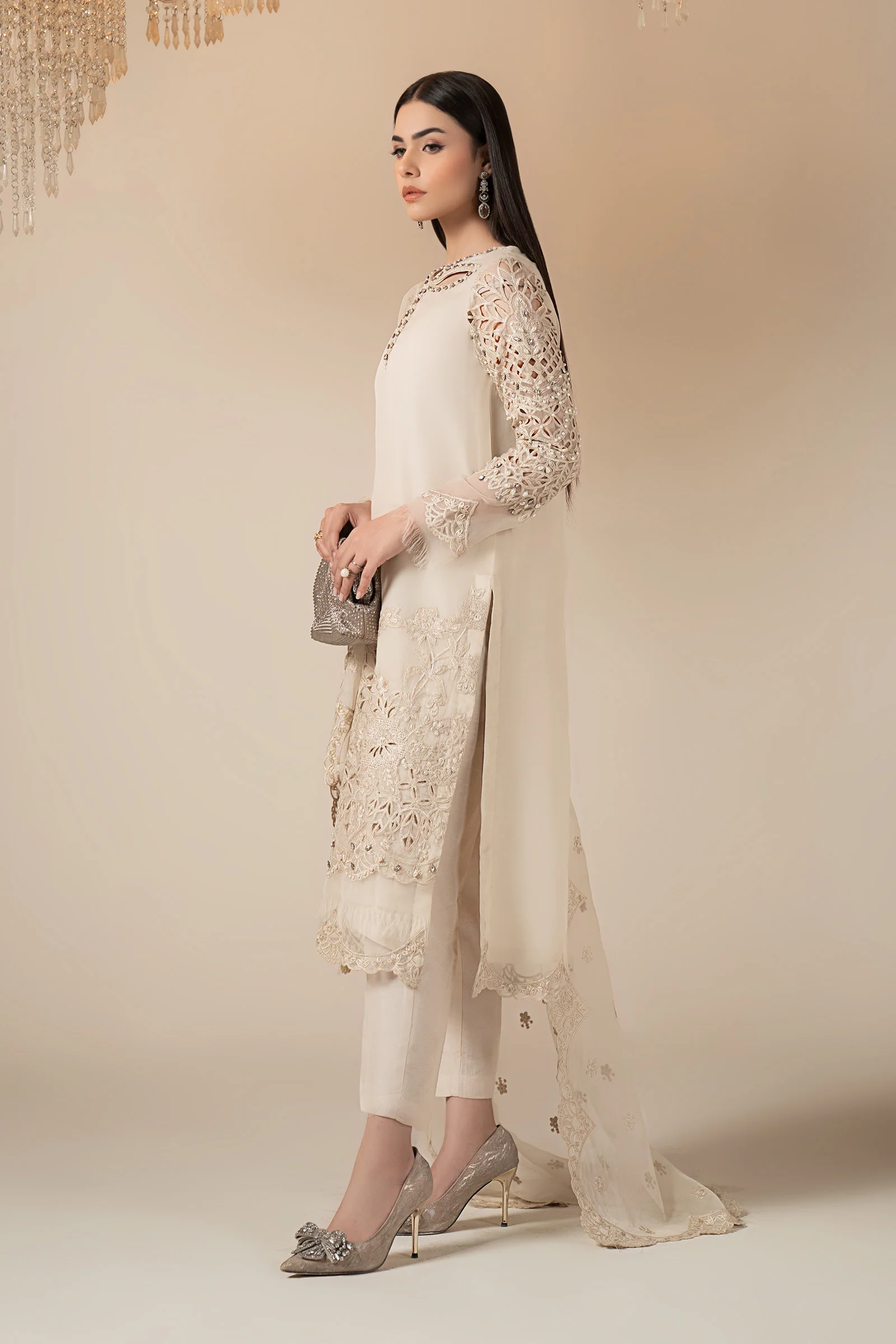 3 Piece Embroidered Organza Suit