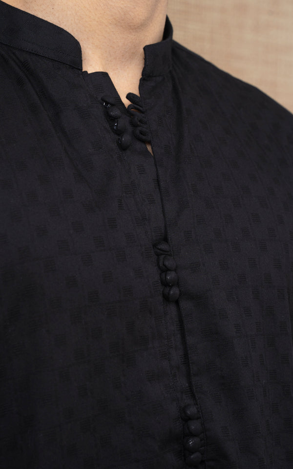COTTON SELF DOBBY KURTA - PREMIUM COLLECTION BLACK