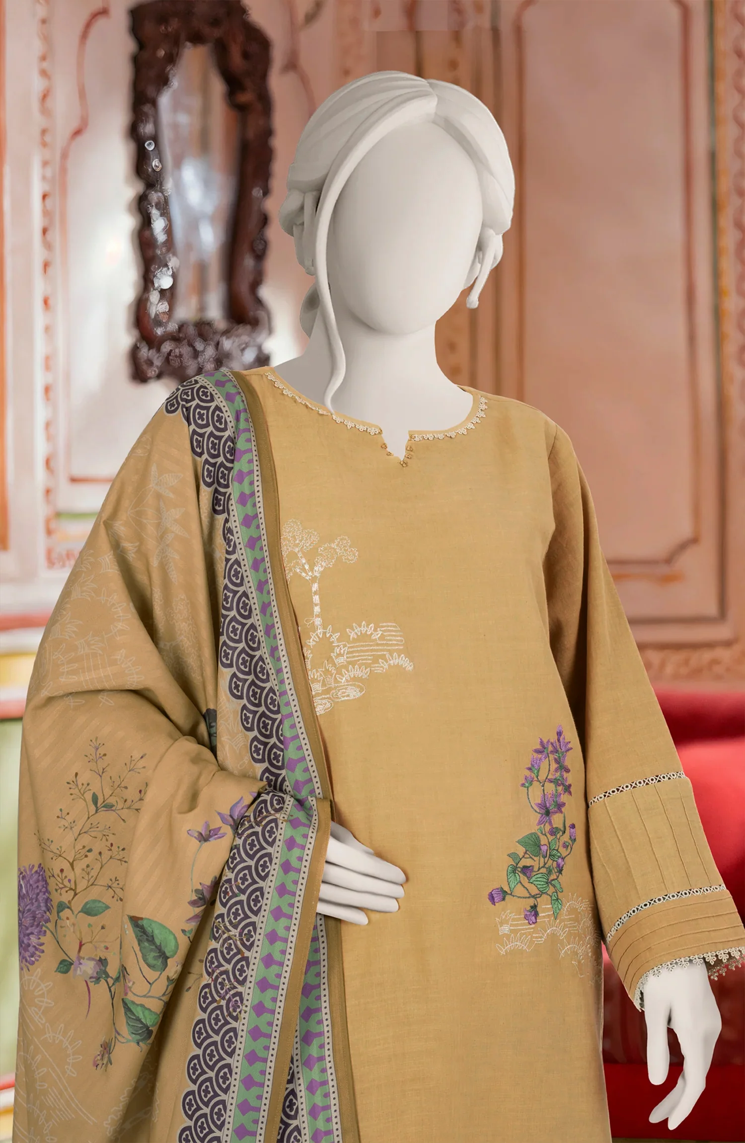 EMBROIDERED KHADDAR 3PCS UNSTITCHED