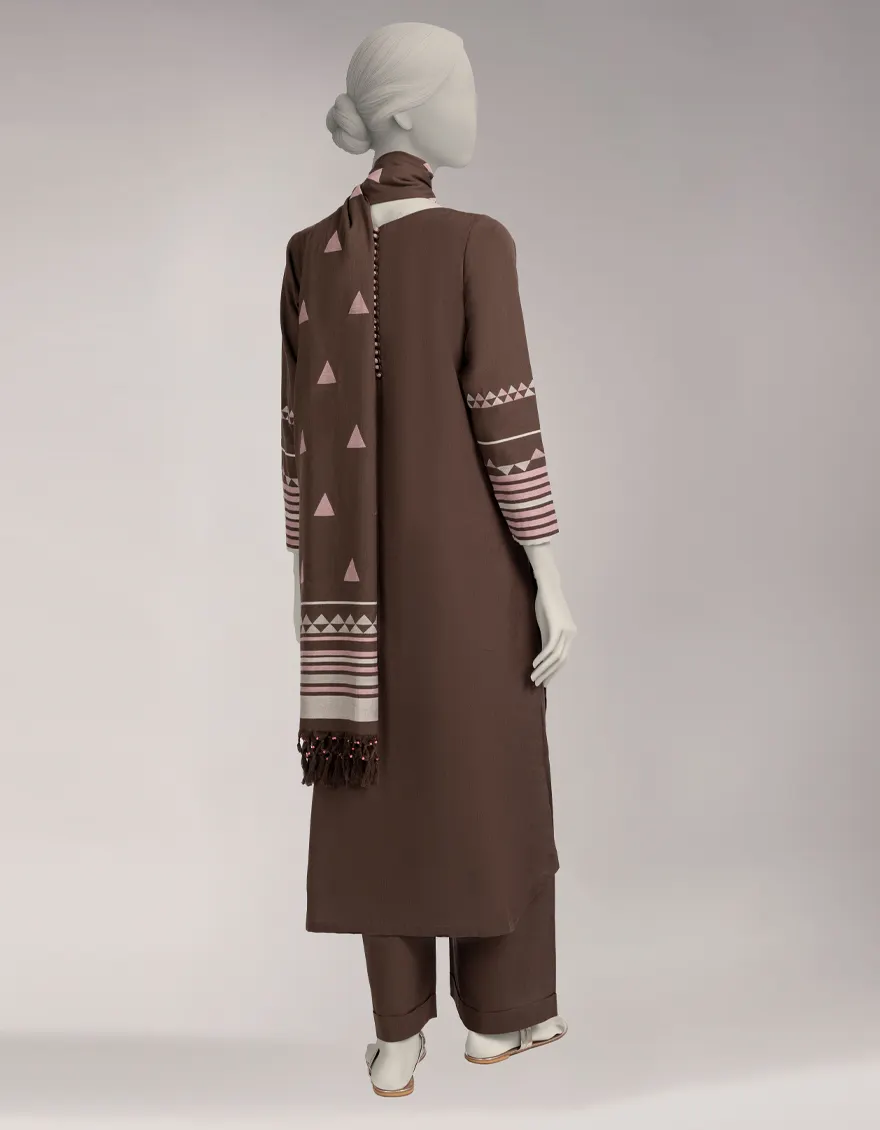 BROWN JACQUARD DYED UNSTITCHED 3PC