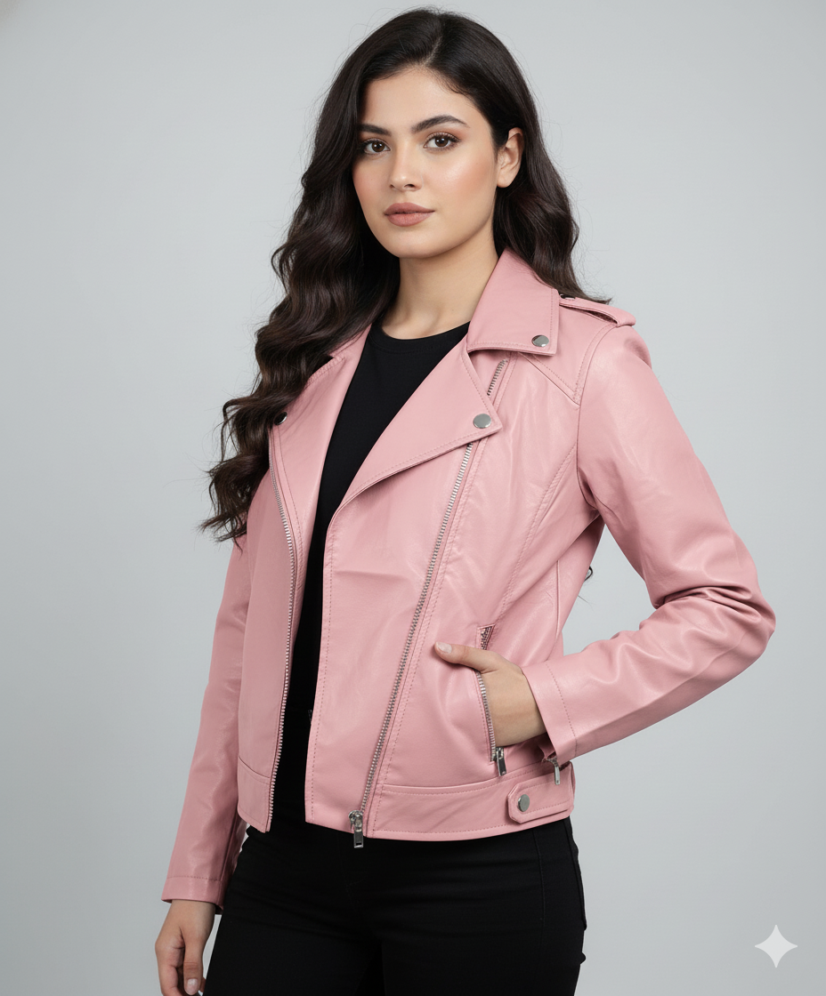 Pink Faux Leather Jacket