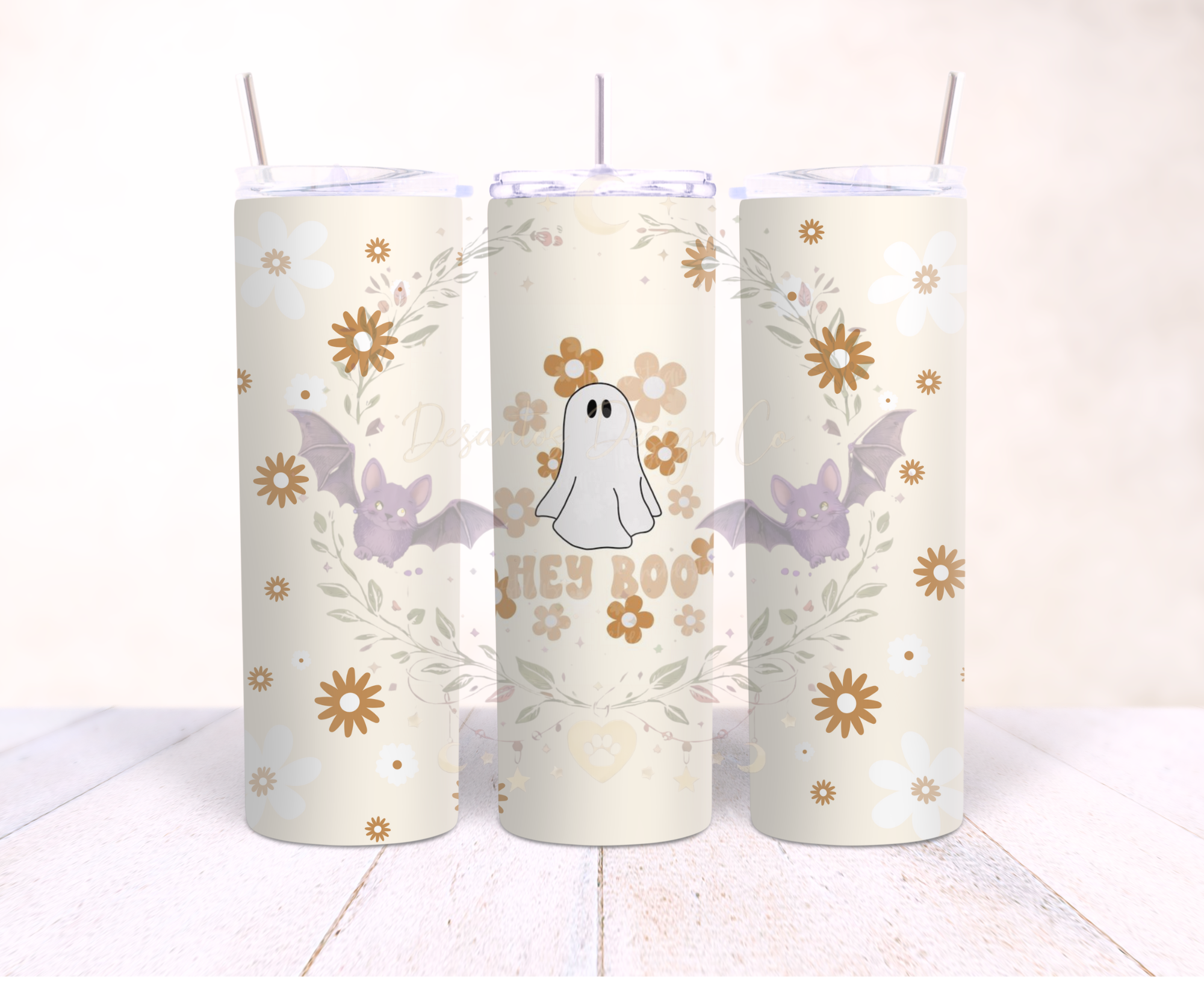 Hey Boo Halloween Floral Tumbler