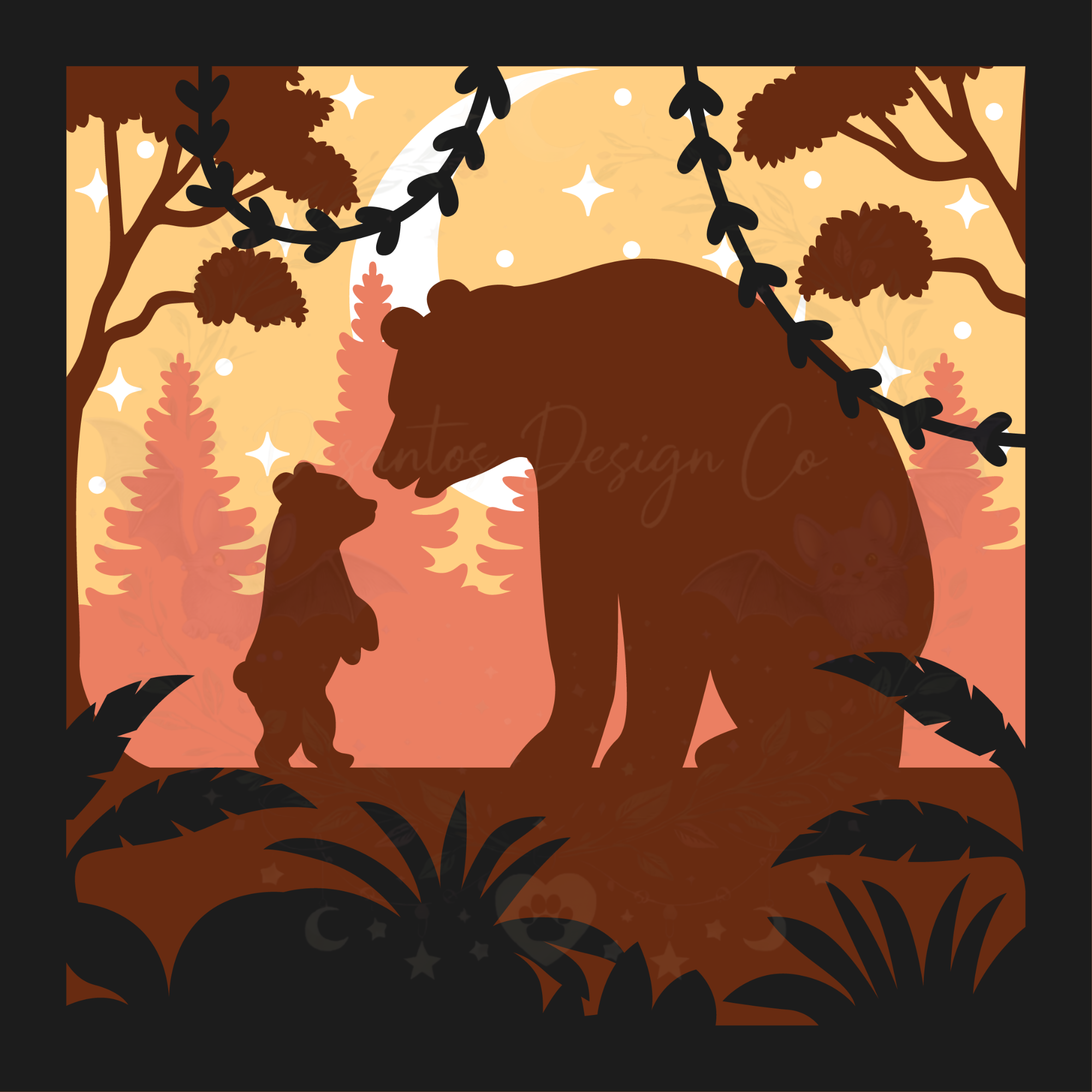 Bear Family Silhouette Shadow Box