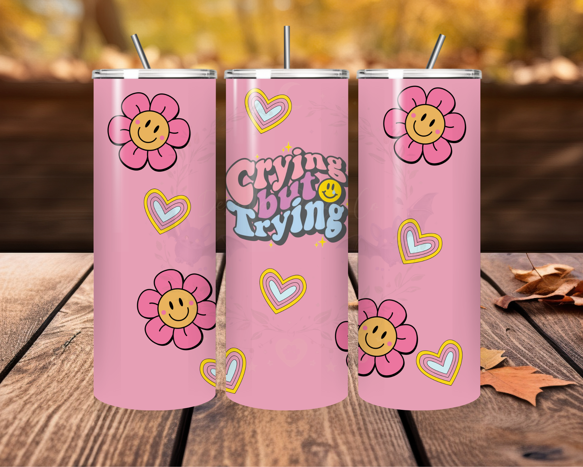 Crying but Trying Pink Tumbler