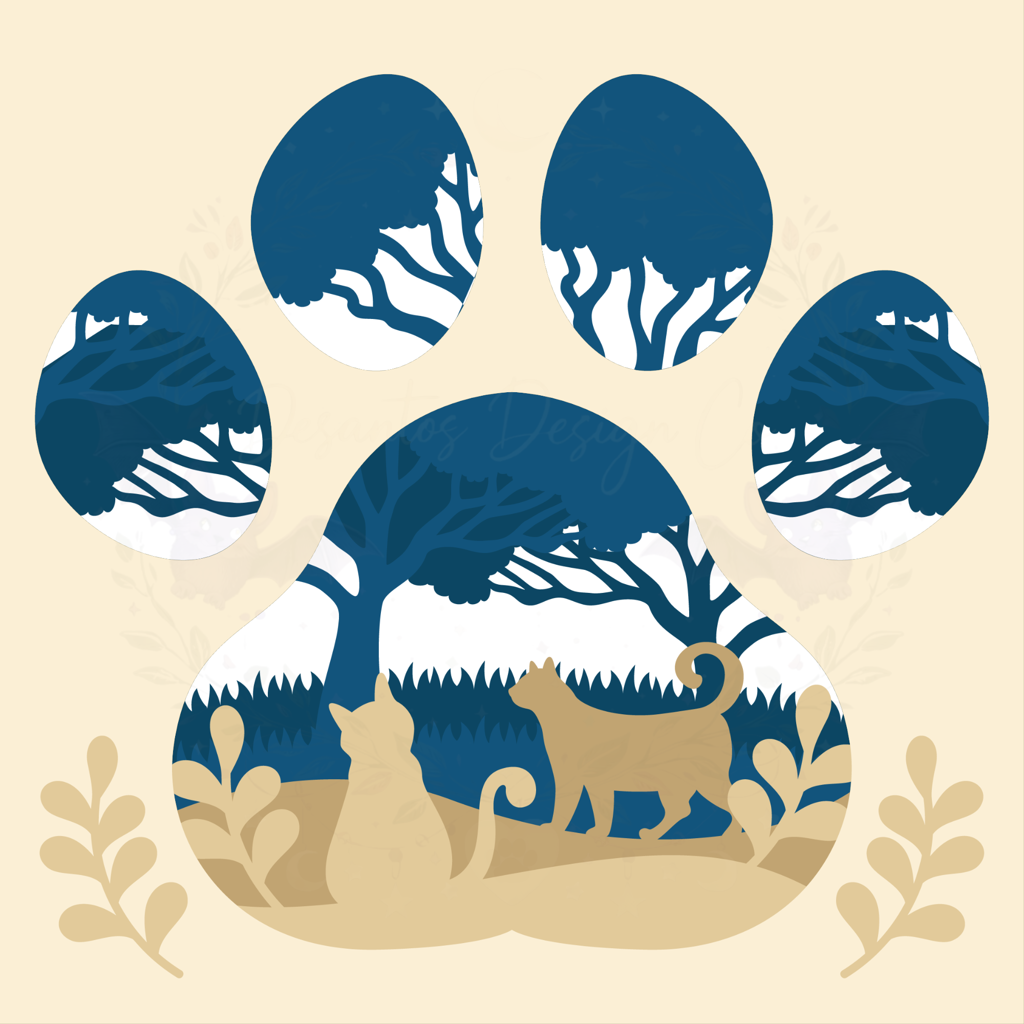 2 Cats Forest Paw Shadow Box