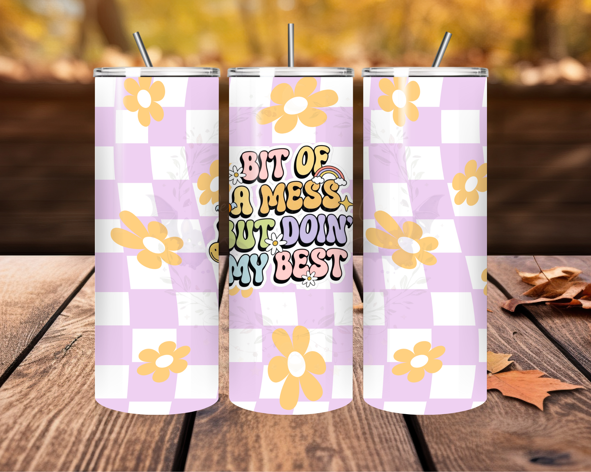 Floral Checkerboard Tumbler