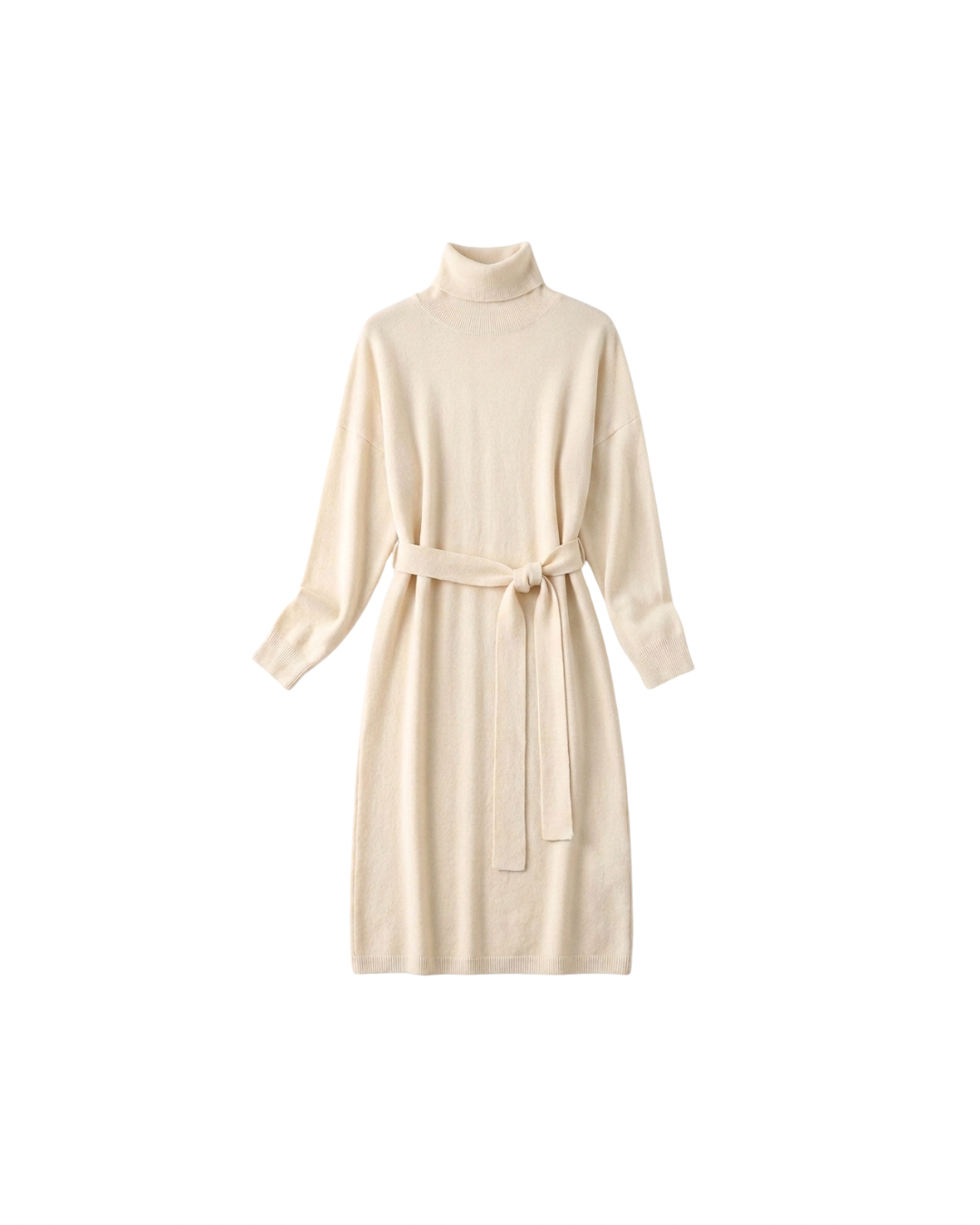 Vestido de Cashmere com Cinto — Areia Natural