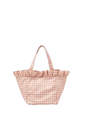 Pink Gingham Ruffle Tote Bag