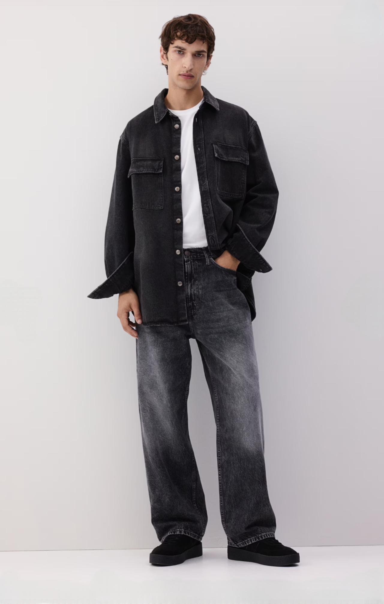 Jean wide leg lavado negro – H&M