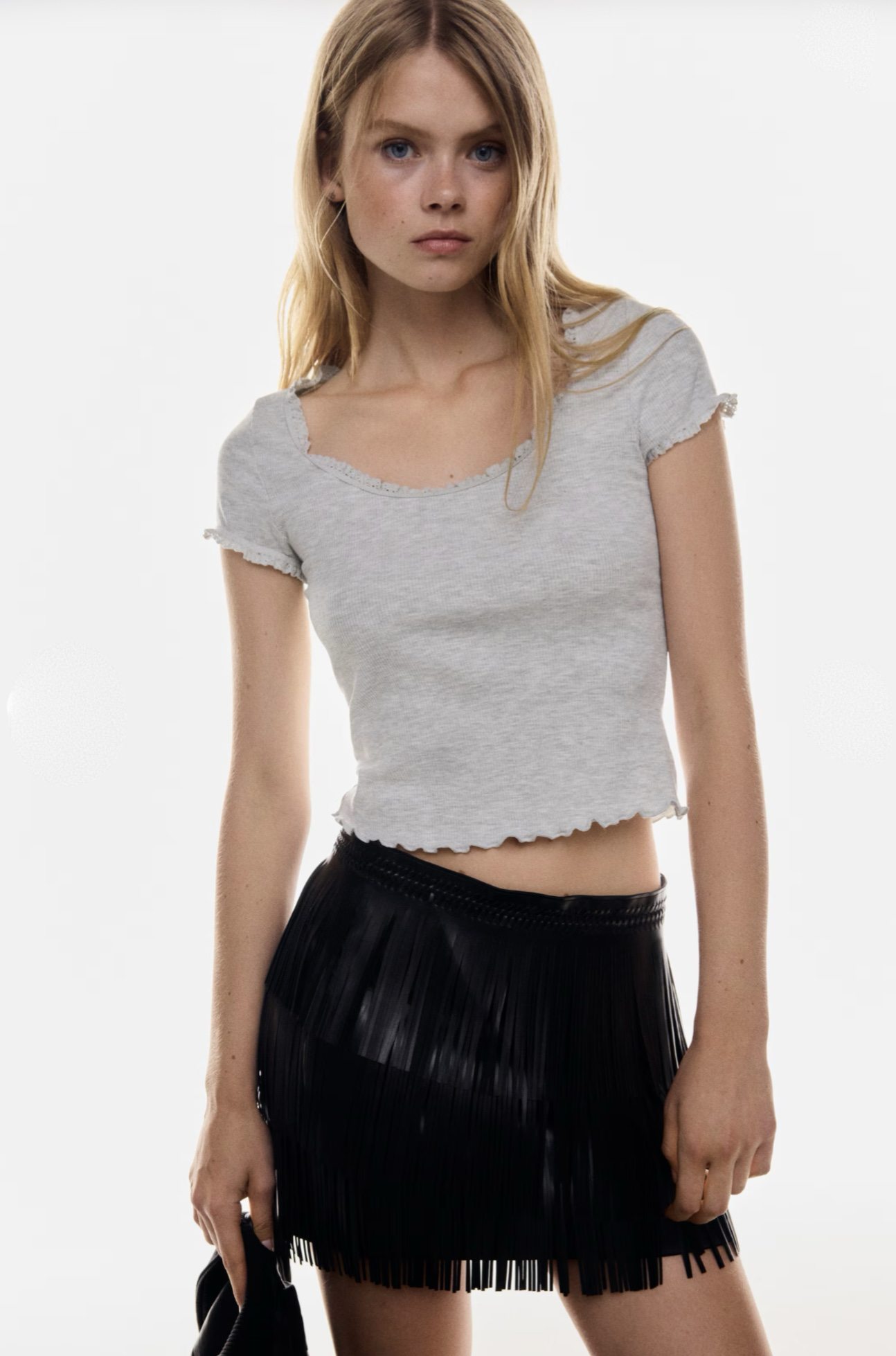 Remera Rib Soft Lace Gris - H&M