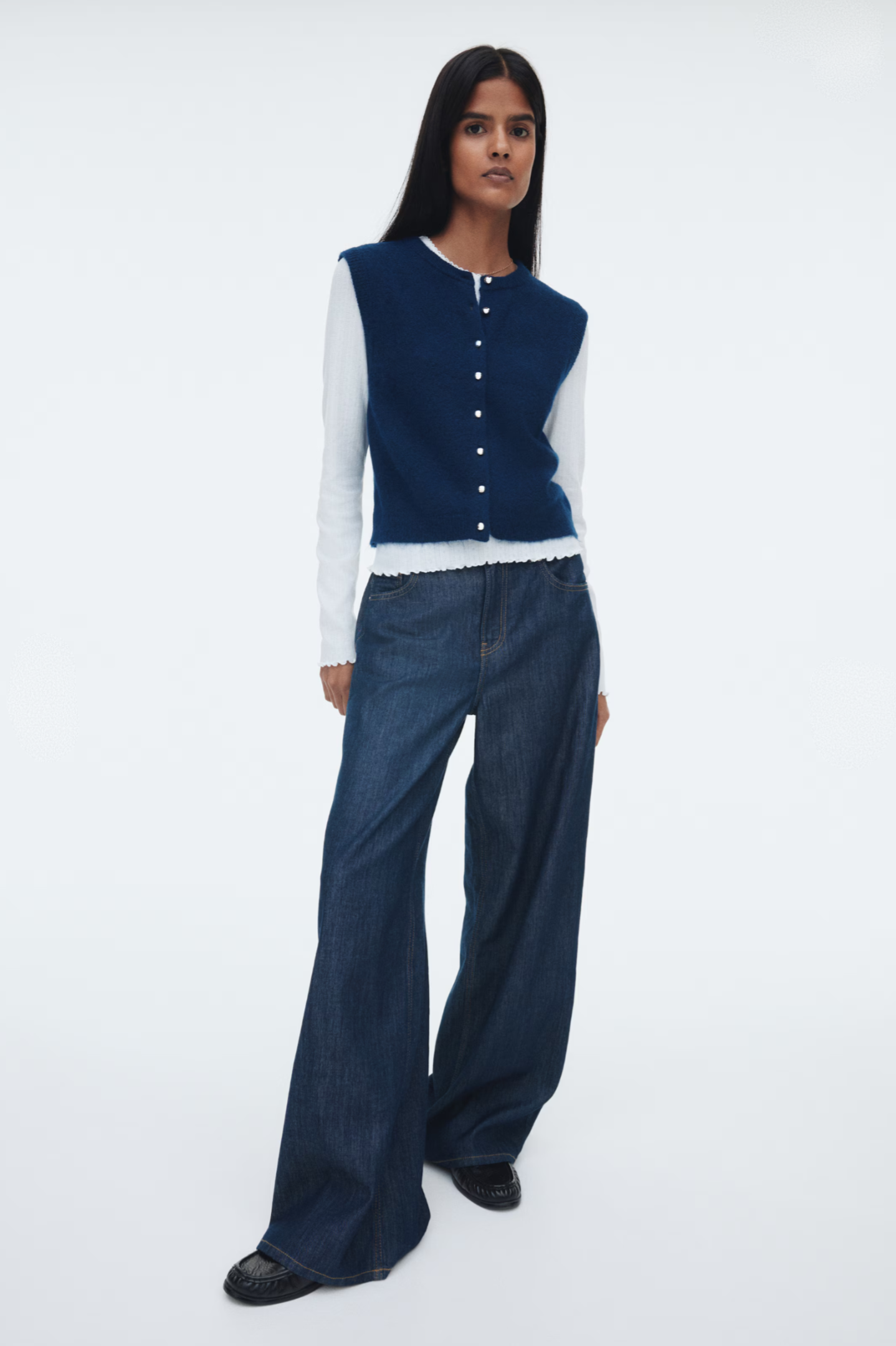 Chaleco tejido azul con botones - H&M