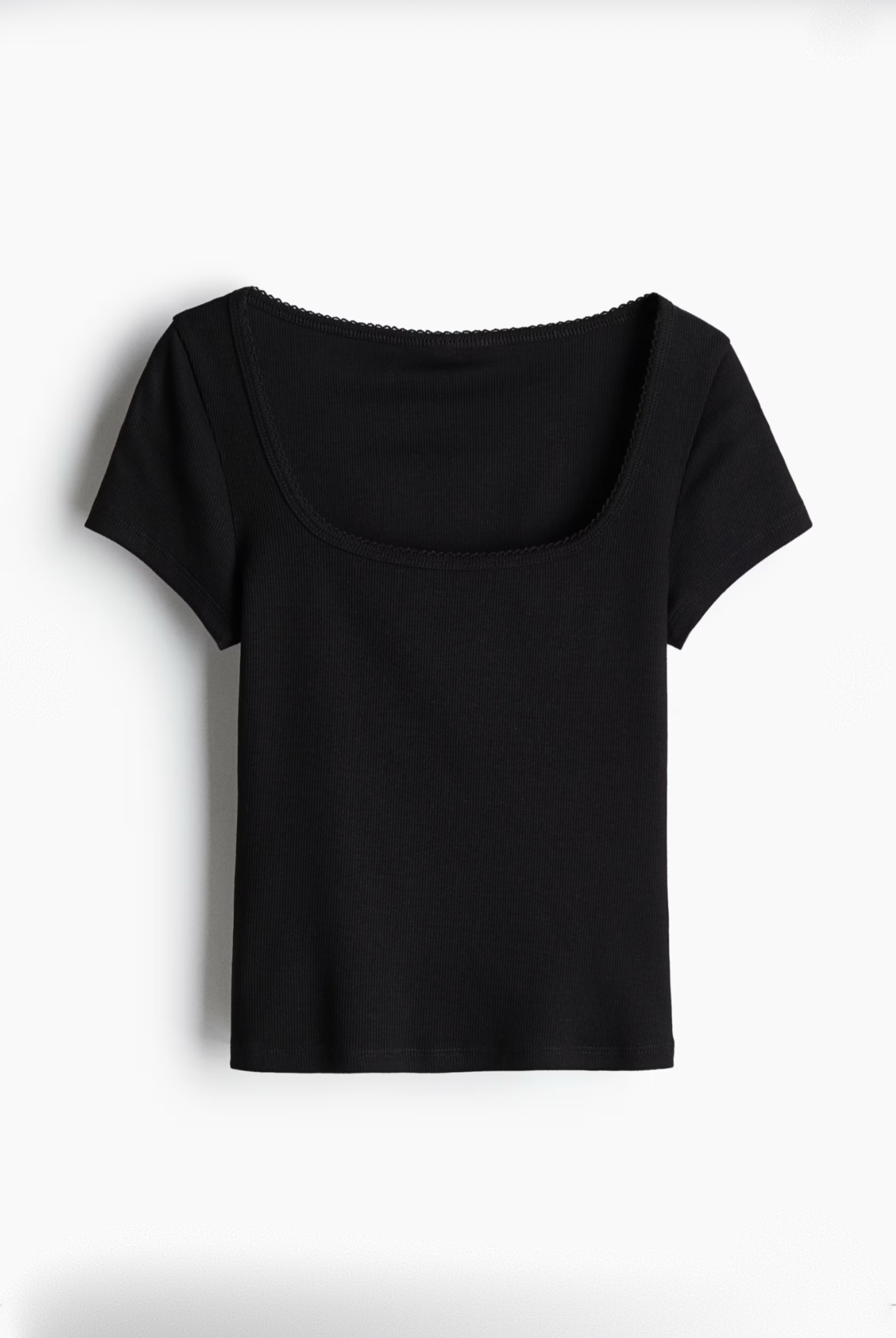 Remera Rib Manga Corta Negra - H&M