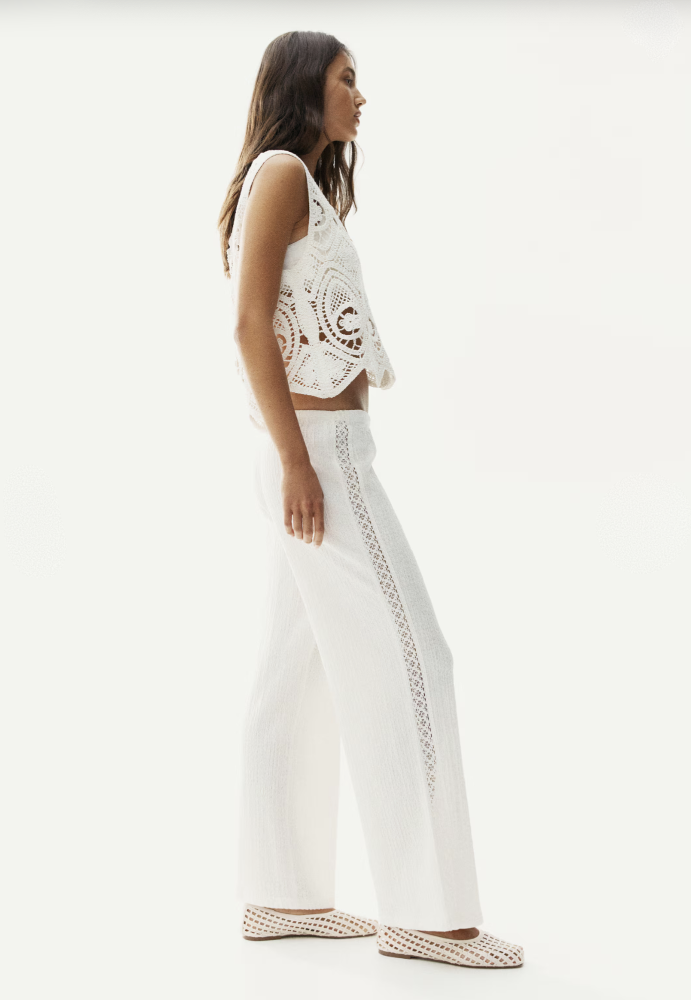 Pantalón Wide Leg Textura Soft Crudo - H&M