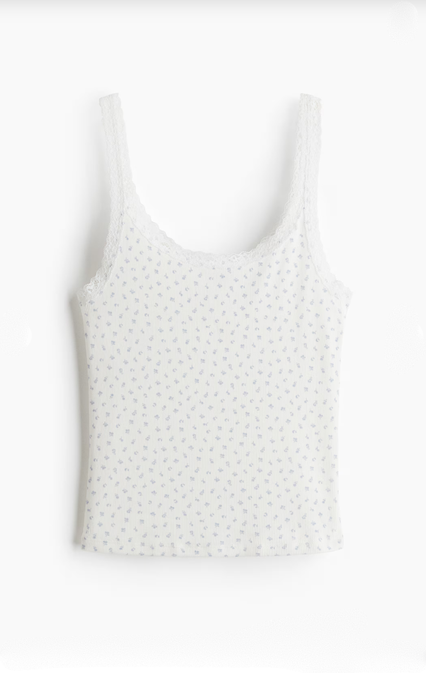 Musculosa Rib con Puntilla Floral Blanco - H&M
