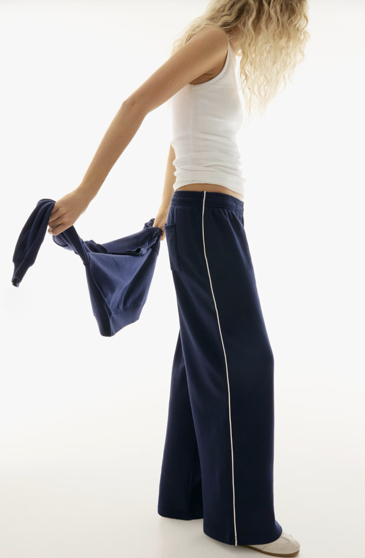 Pantalón Wide Leg Azul Marino con Vivo Blanco - H&M