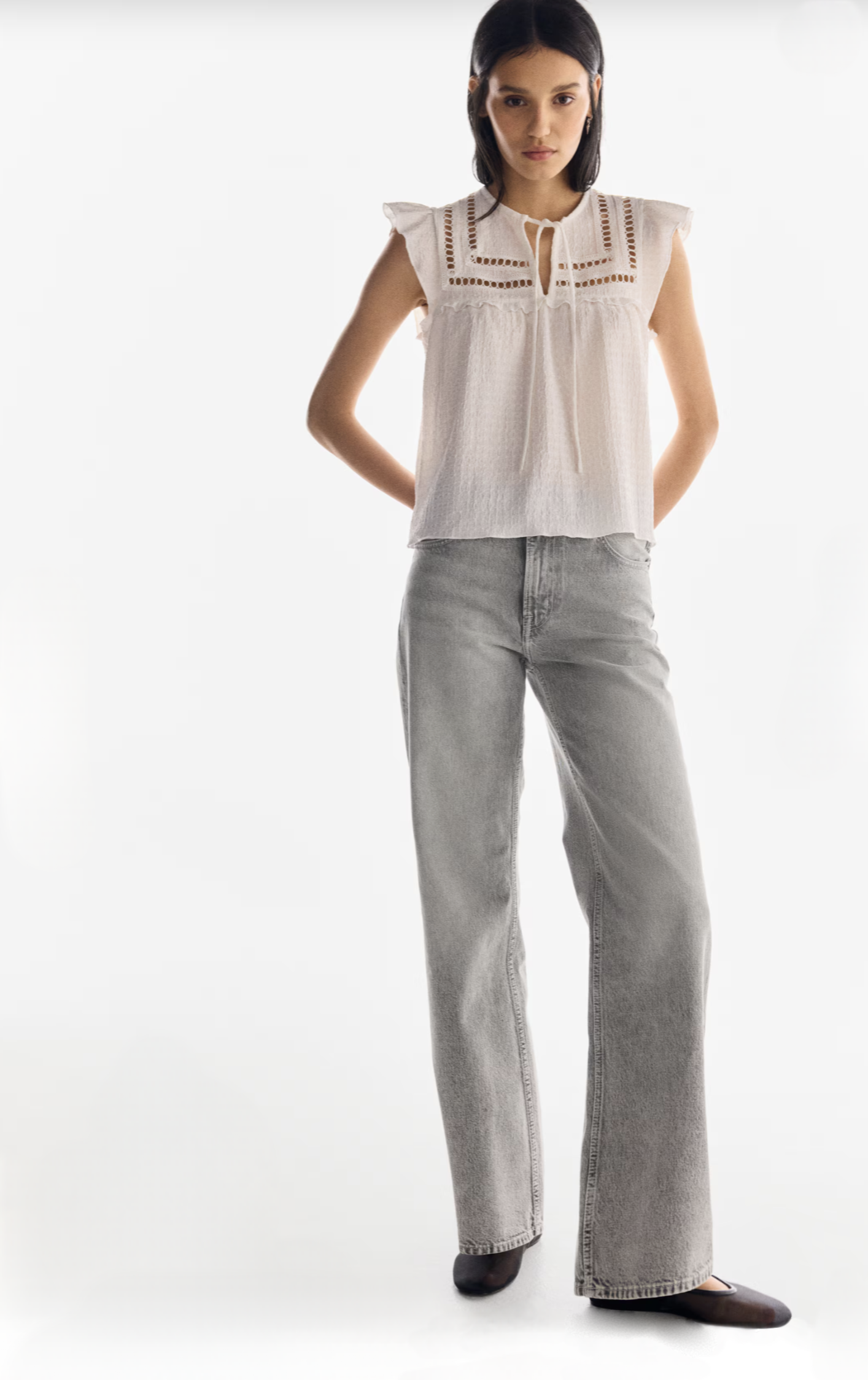 Pantalón Wide Fit Gris Claro H&M
