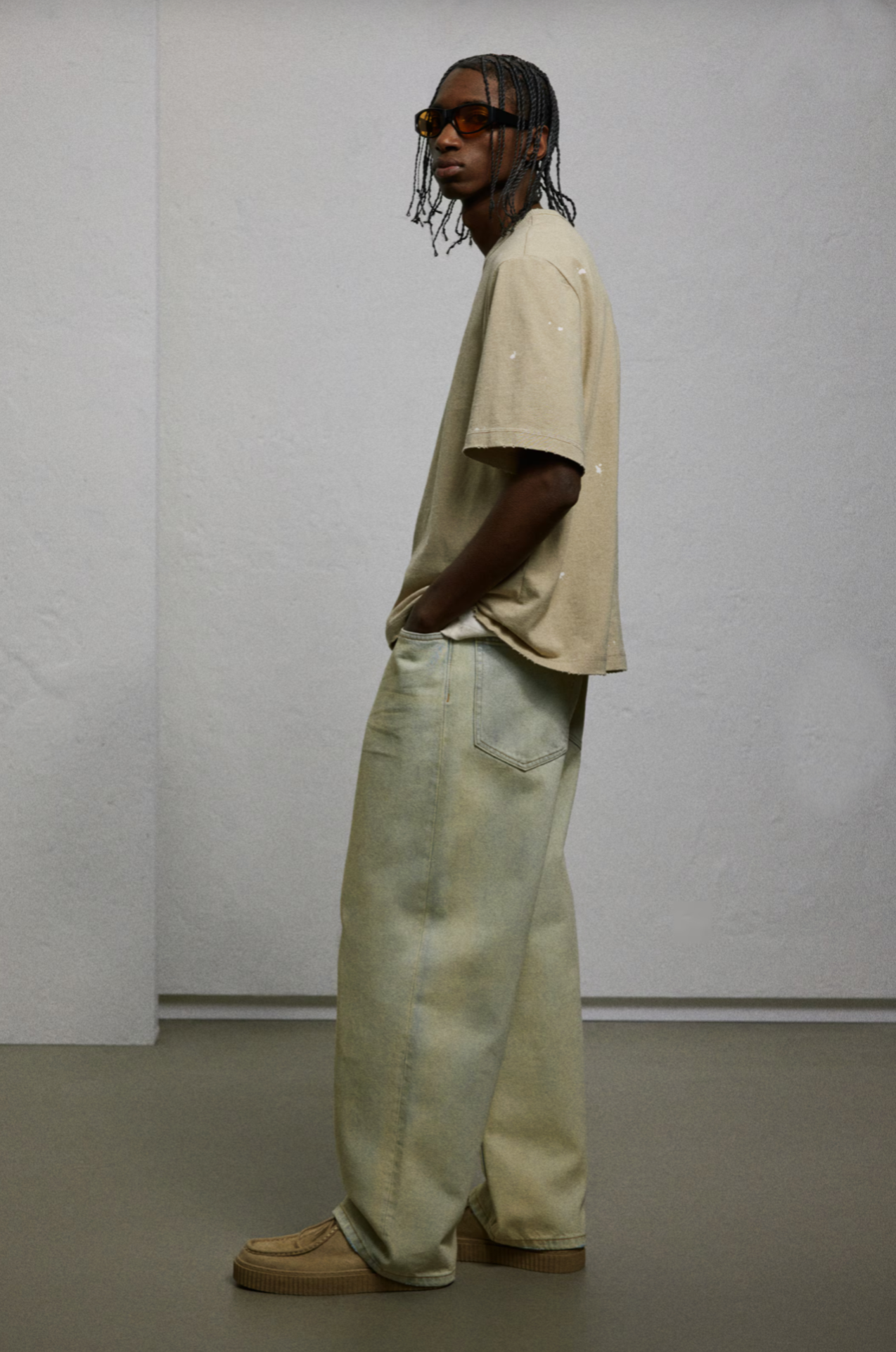 Jean wide leg crudo / beige claro – H&M