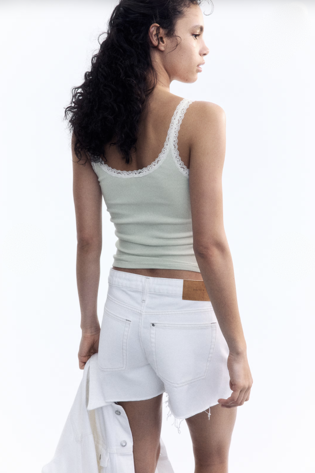 Musculosa Rib con Puntilla Verde Claro H&M