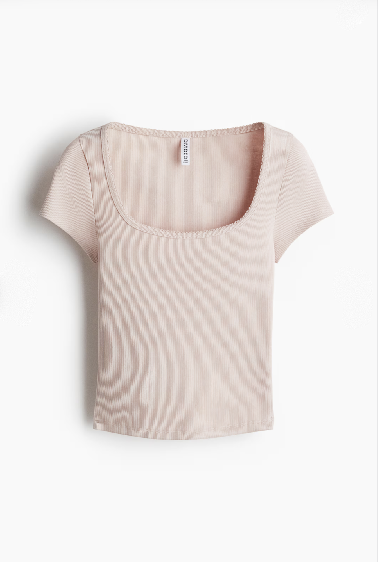Remera Rib Manga Corta Cuello Cuadrado Rosa claro - H&M
