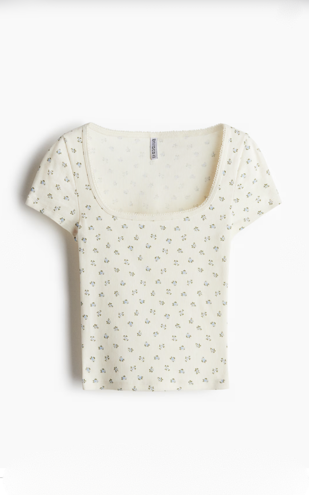 Remera Rib Floral Escote Cuadrado - H&M