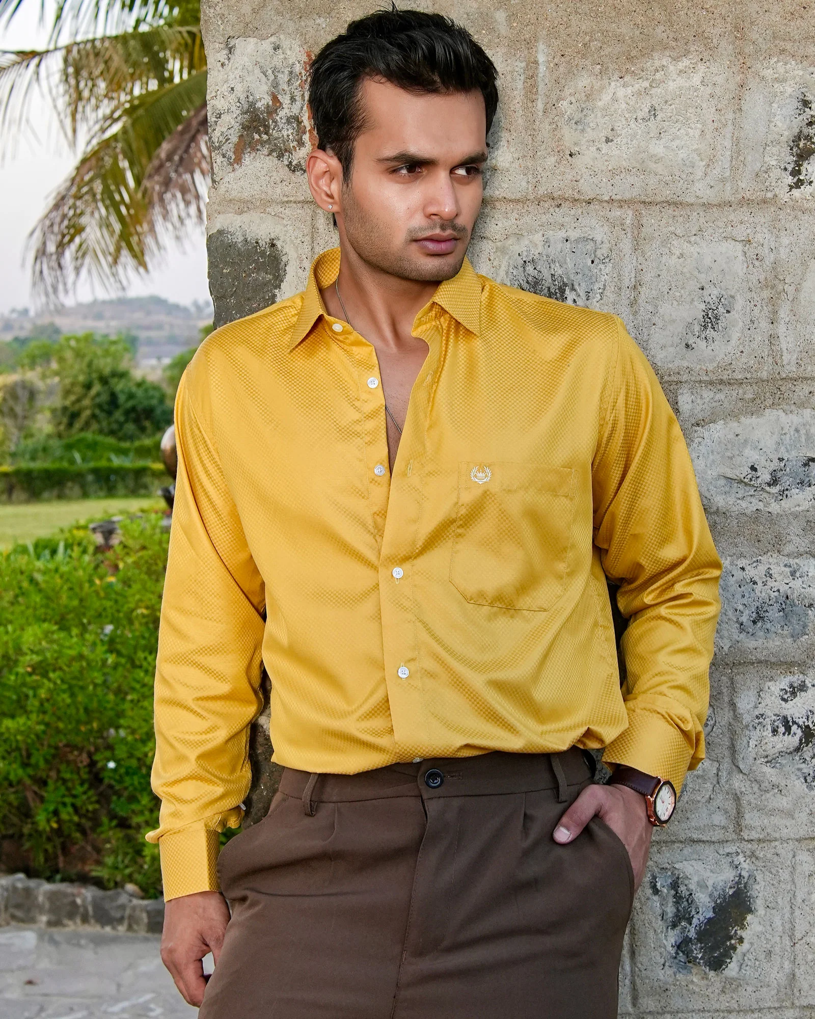 Yellow Casual Button-Up Shirt