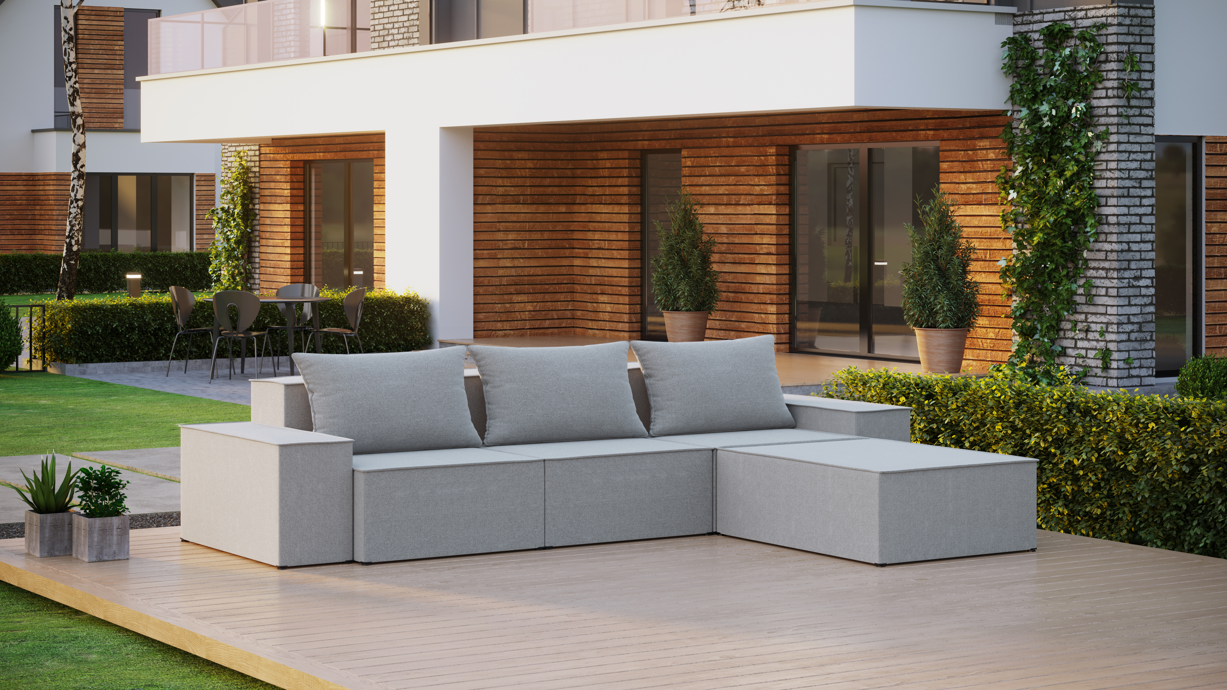 3-Sitzer-Sofa mit Hocker und Armlehnen 