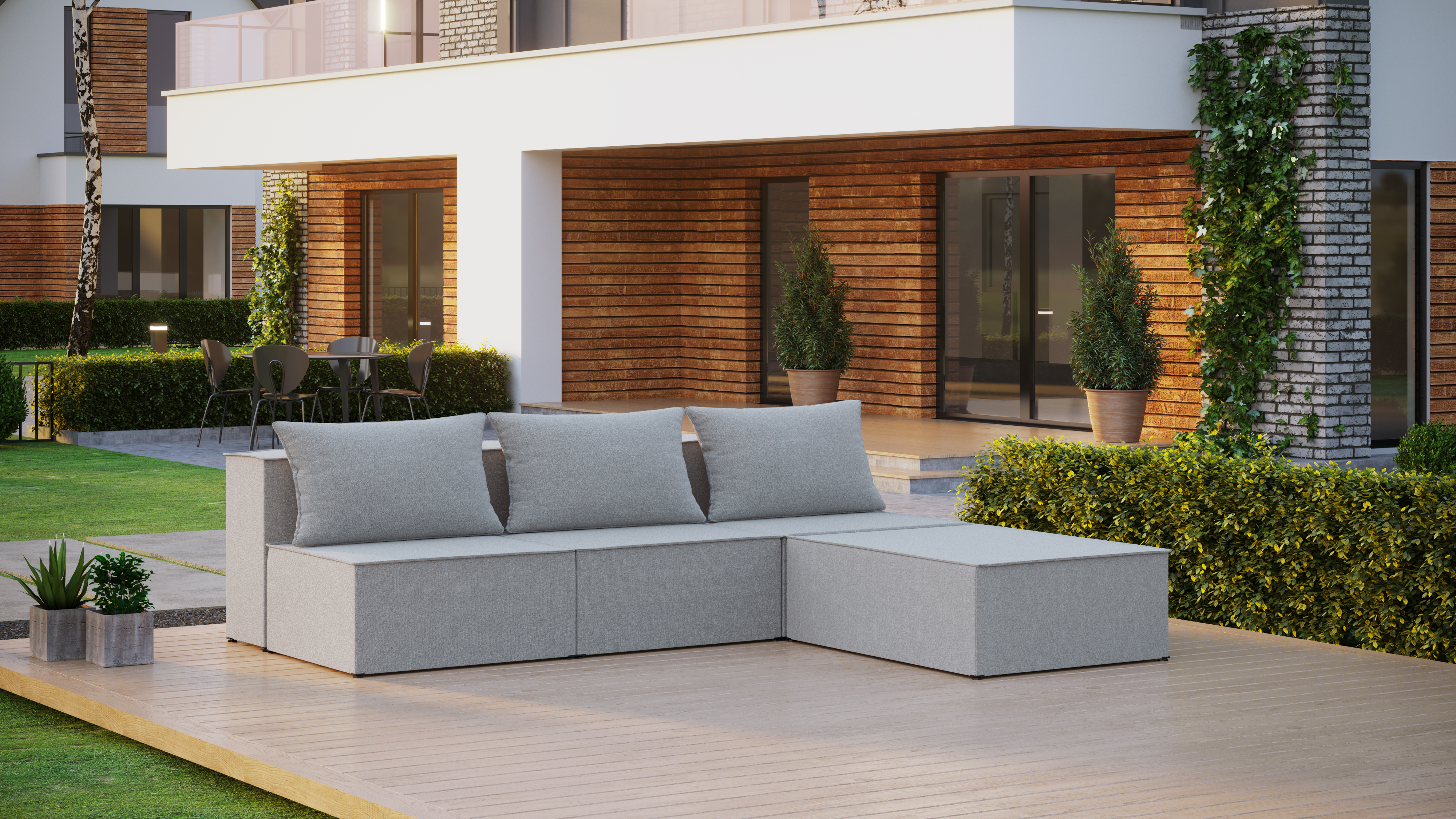 3-Sitzer-Sofa mit armlosem Hocker 