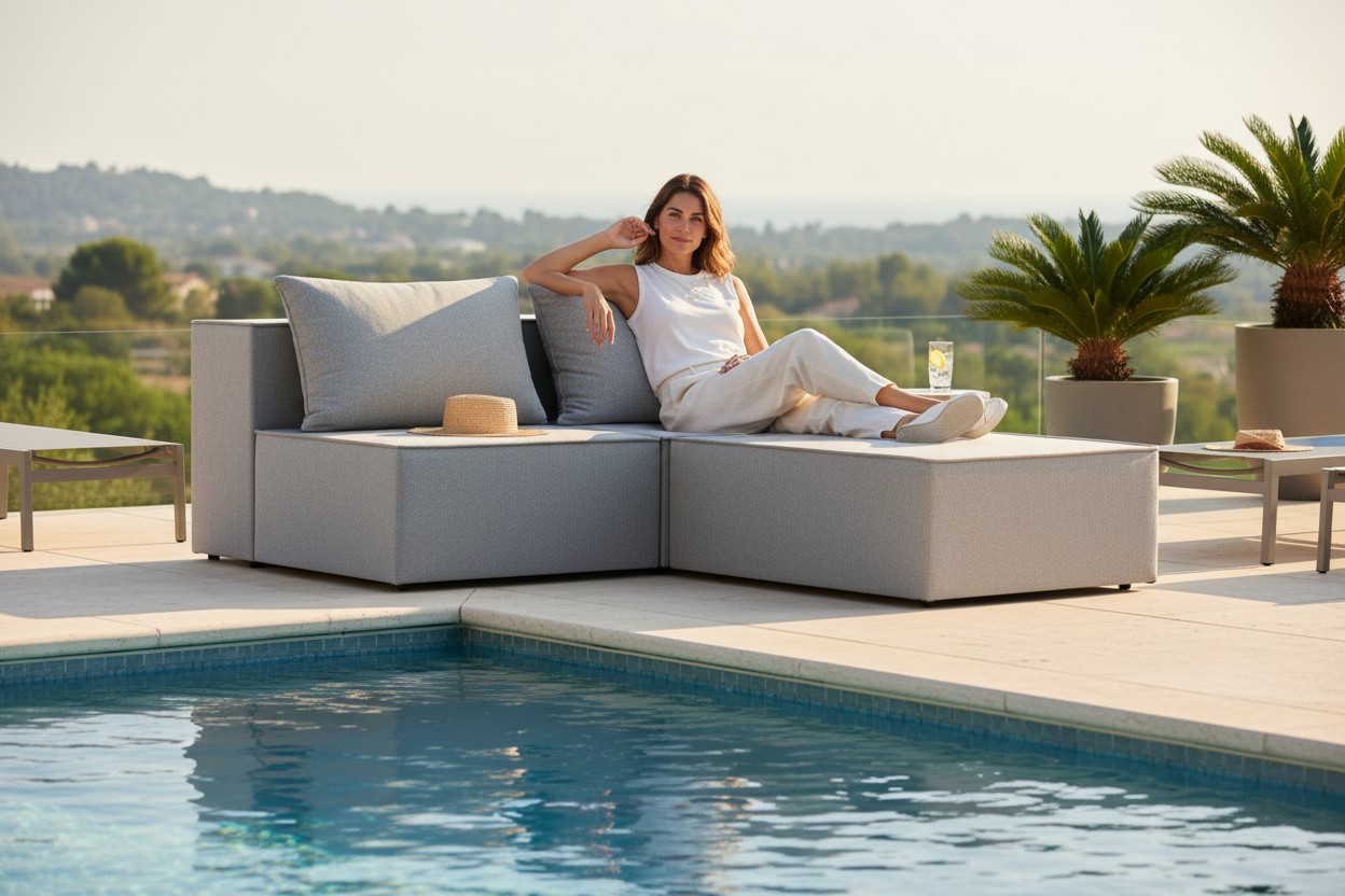 Sofa 2 – Zweisitzer mit Hocker ohne Armlehnen