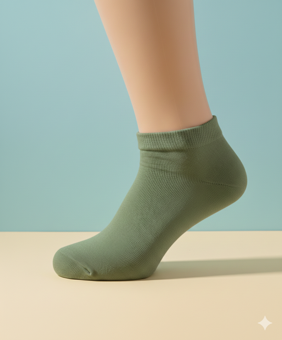 Olive Green & White Ankle Socks - 2 Pack